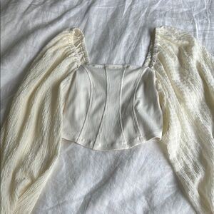 Urban Outfitters Cream Puff Sleeve Crop Blouse